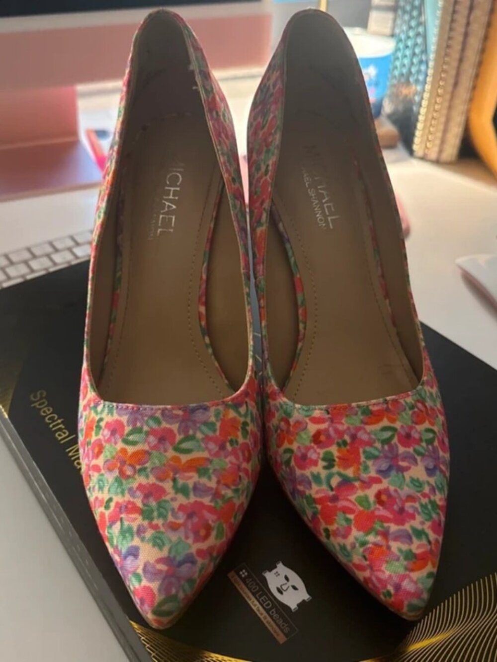 Multi-colored floral print heels